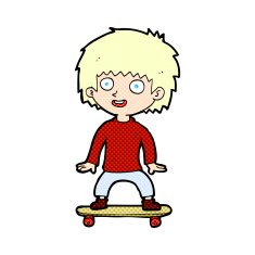 comic cartoon boy on skateboard