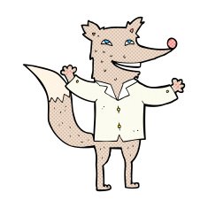 comic cartoon happy wolf wearing shirt