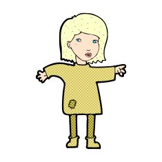 comic cartoon woman in patched clothing