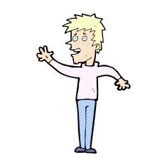 comic cartoon happy boy waving N2