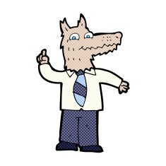 comic cartoon business wolf with idea