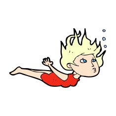 comic cartoon woman swimming underwater N2