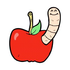 comic cartoon apple with worm N2