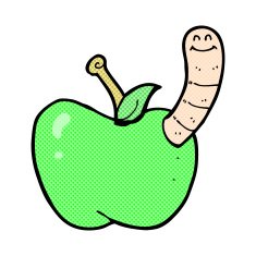 comic cartoon apple with worm N3