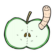 comic cartoon apple with worm N5