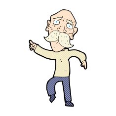 comic cartoon sad old man pointing