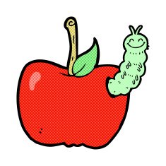 comic cartoon apple with bug N2