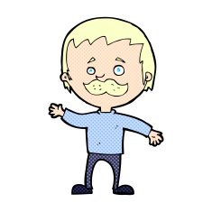 comic cartoon man with mustache waving N3