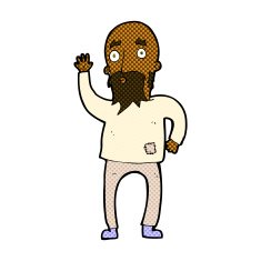 comic cartoon bearded man waving