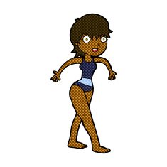 comic cartoon happy woman in swimming costume N2