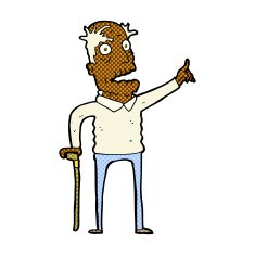 comic cartoon old man with walking stick N2