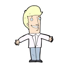 comic cartoon grining man with open arms