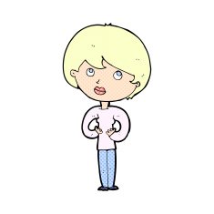 comic cartoon woman making Who Me? gesture N5
