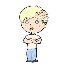 comic cartoon boy with growth on head N4