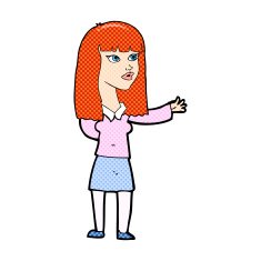 comic cartoon woman gesturing to show something N2