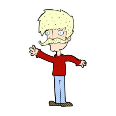 comic cartoon waving mustache man