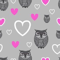 Cute cartoon owls in vector Card pink and gray colors