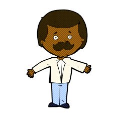 comic cartoon mustache man with open arms N2