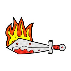 comic cartoon flaming sword
