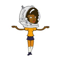 comic cartoon woman wearing space helmet N3