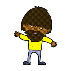 comic cartoon happy bearded man waving N2