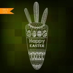 Happy easter greeting card Cute carrot on modern seamless patt N2