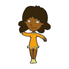comic cartoon friendly woman waving N6