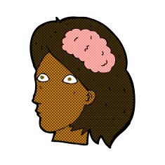 comic cartoon female head with brain symbol N3