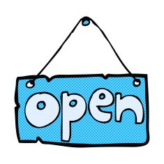comic cartoon open shop sign N2