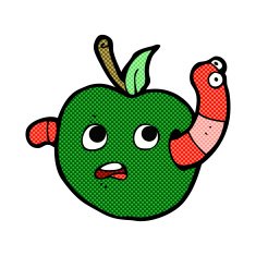comic cartoon worm in apple N2