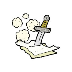 comic cartoon dagger in papers