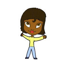 comic cartoon happy woman waving arms N2