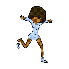 comic cartoon woman kicking off sock N2
