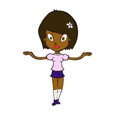 comic cartoon woman making balancing gesture N2
