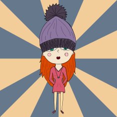 Cute cartoon teenage girl with big head in hat