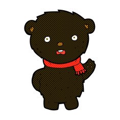 comic cartoon black bear wearing scarf