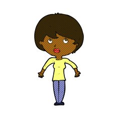 comic cartoon woman shrugging shoulders N61