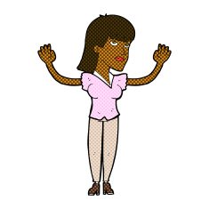 comic cartoon woman throwing hands in air N2