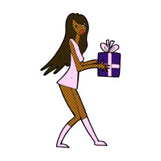 comic cartoon fashion girl with present N2