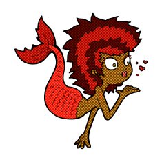 comic cartoon mermaid blowing a kiss N2
