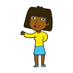 comic cartoon friendly woman waving N8