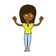 comic cartoon woman holding up hands N3