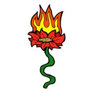 comic cartoon flower on fire