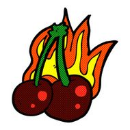 comic cartoon flaming cherries