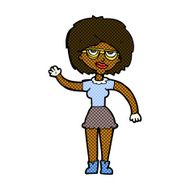 comic cartoon waving woman wearing spectacles N2