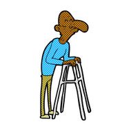 comic cartoon old man with walking frame N2