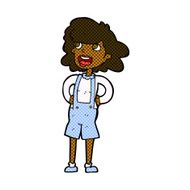 comic cartoon woman in dungarees