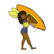 comic cartoon woman carrying canoe N2