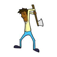 comic cartoon man swinging axe N2
