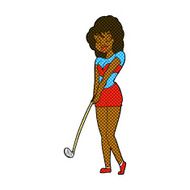 comic cartoon woman playing golf N3
